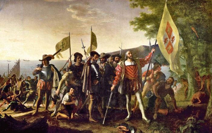 Дж. Вандерлин. Высадка Колумба на Гуанахани в 1492 г. Картина 1847 г.