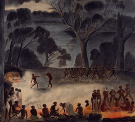 Церемониальные танцы аборигенов Австралии. Рисунок Дж. Креффта.1858 г.