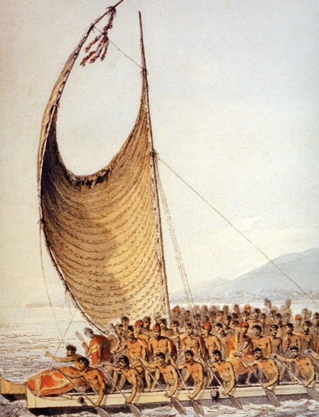Каланиору, гавайский корабль. Рисунок У. Ходжеса, участника экспедиции Кука