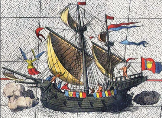 Корабль Магеллана «Виктория». Фрагмент карты Ортелия. XVI в.