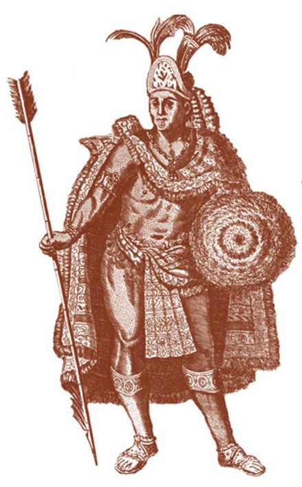 Вождь ацтеков Монтесума II. Старинная гравюра