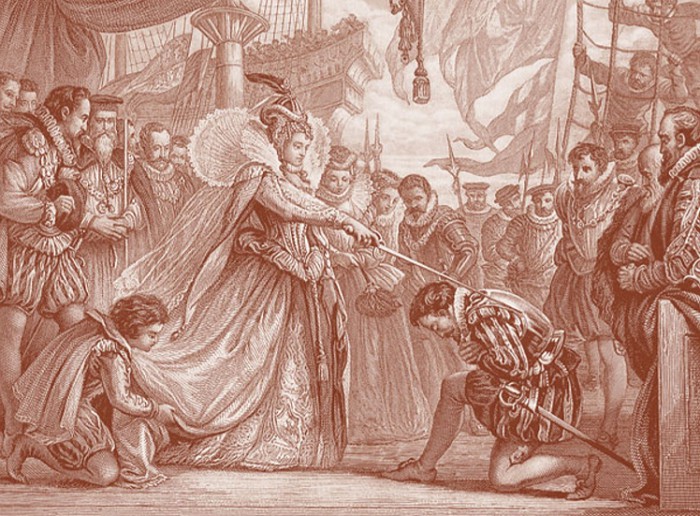 Королева Елизавета посвящает Френсиса Дрейка в рыцари