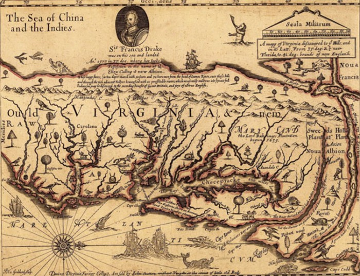 Карта Виргинии Ф. Дрейка. 1651 г.