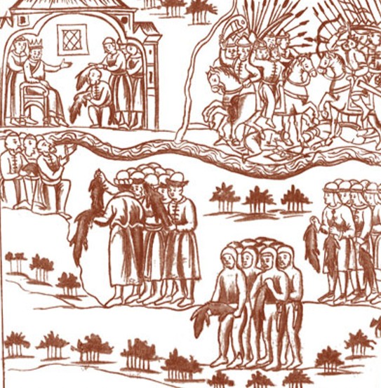 Хан Кучум принимает дань в Кашлыке – своей главной ставке. Рисунок из Кунгурской летописи. Конец XVI в.