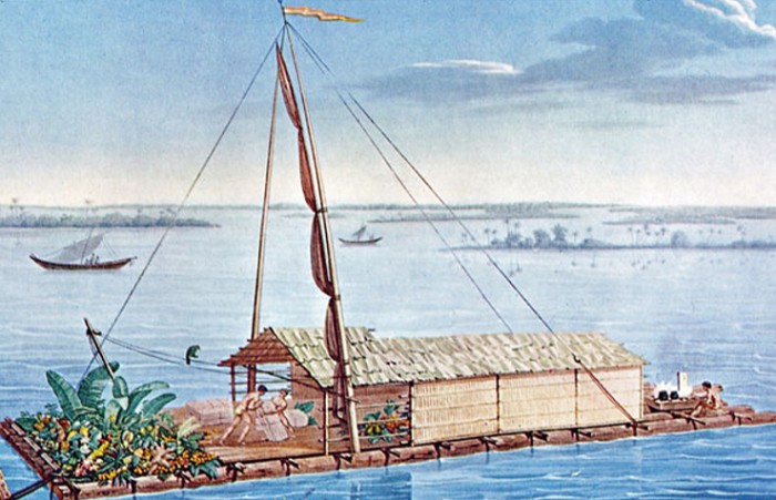 Рисунок плота из дерева бальсы, взятый за основу при строительстве «Кон-Тики»