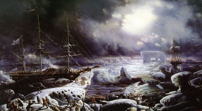 «Астролябия» в ледовом плену. Картина Л. ле Бретона, середина XIX в. 