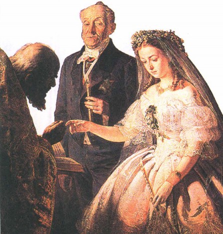 Невеста пореформенного времени. С картины В. В. Пукирева «Неравный брак», 1862 г. 