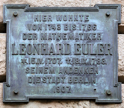 Мемориальная доска на доме Эйлера в Берлине